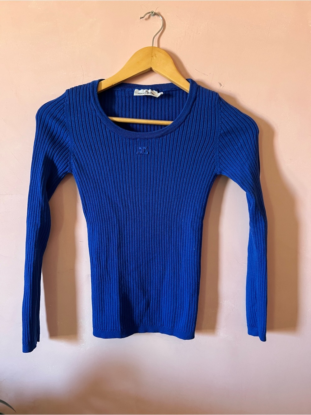 Ribbed Scoop-Neck Long-Sleeve Top - Blue